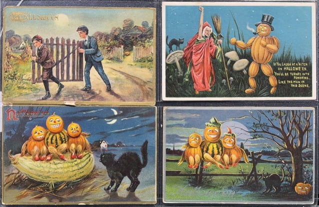 4 VINTAGE HALLOWEEN POSTCARDS: 2 TUCKS