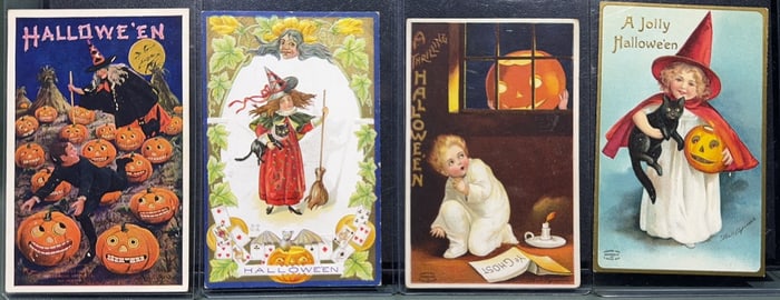 4 VINTAGE HALLOWEEN POSTCARDS