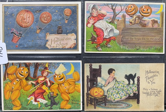 4 VINTAGE HALLOWEEN POSTCARDS: ~