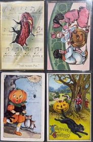 4 VINTAGE HALLOWEEN & 2 THANKSGIVING POSTCARDS