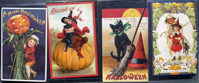 4 VINTAGE HALLOWEEN POSTCARDS