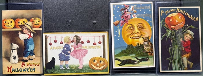 4 VINTAGE HALLOWEEN POSTCARDS