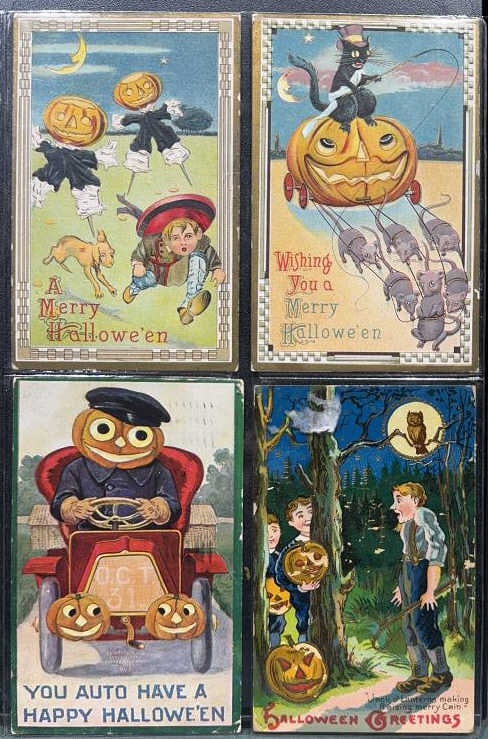 4 VINTAGE HALLOWEEN POSTCARDS: ~