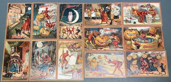SET OF 12 TUCK DEVIL HALLOWEEN POSTCARDS (1 of 18)