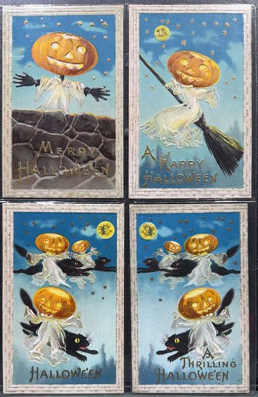 4 VINTAGE HALLOWEEN POSTCARDS: ~