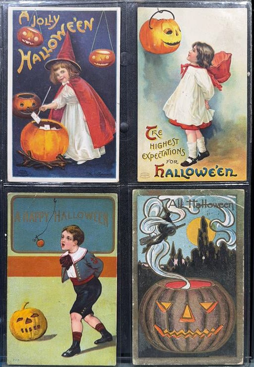 4 VINTAGE HALLOWEEN POSTCARDS: ~