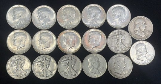 17 VARIOUS YEAR SILVER HALF DOLLARS