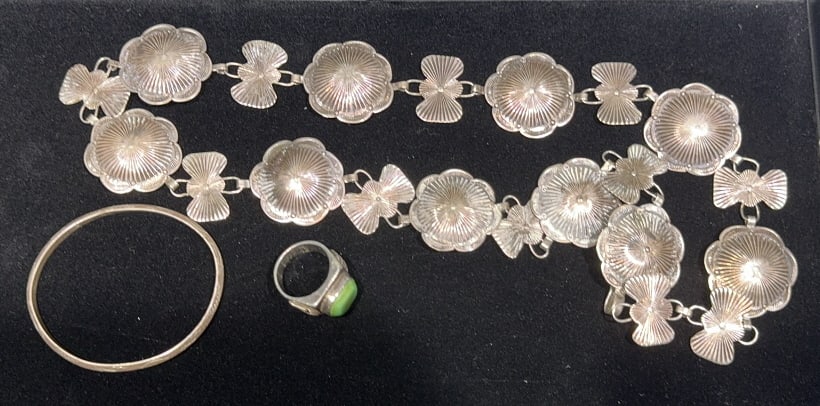 NATIVE AMERICAN SILVER, BELT, RING & BANGLE: SIZE 11 RING