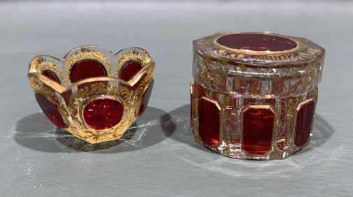 BOHEMIAN CRYSTAL DRESSER BOX & BOWL