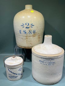 2 STONE JUGS & STONEWARE BUTTER CROCK