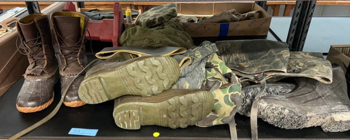 2 PAIRS OF WADERS & A PAIR OF DUCK BOOTS