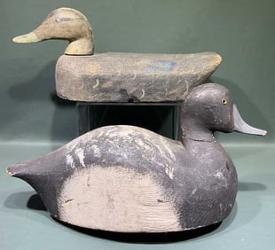1 CORK BLACK DUCK & 1 CORK BLUEBILL DECOY