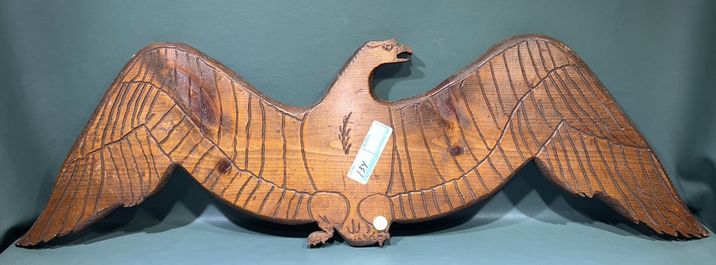 CARVED EAGLE WALL HANGING: 37-1/2" X 11-1/2"