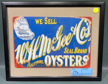 FRAMED METAL OYSTER SIGN