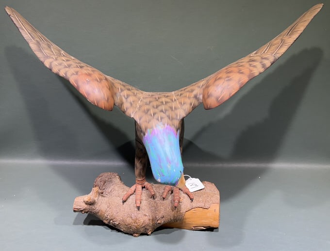 CARVED WOODEN EAGLE: 11" x 21"