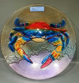 LARGE ART GLASS CRAB PLATE