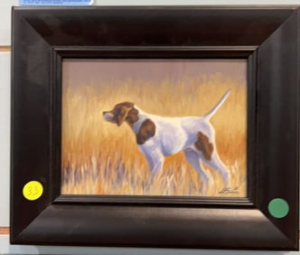 L. LINDEEN ORIGINAL OIL ON BOARD OF A POINTER
