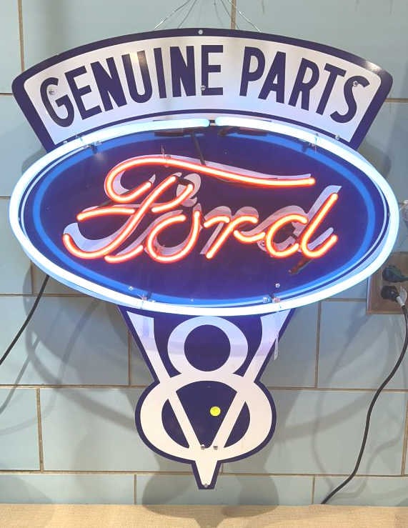 FORD V-8 NEON SIGN: 33-1/2" X 28-1/2"