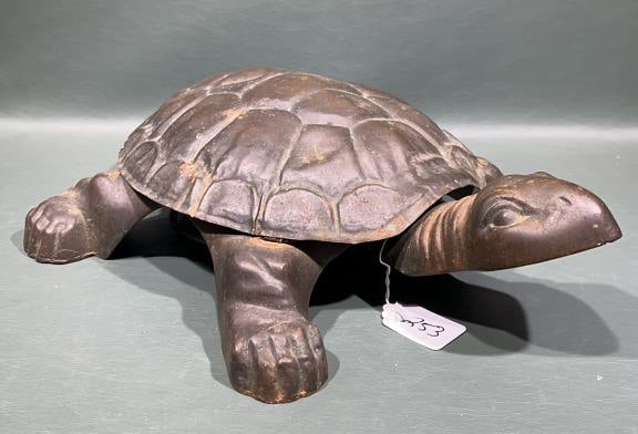 METAL TURTLE SPITTOON MISSING BOWL: 14 x 10-1/2