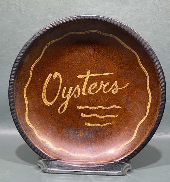 "OYSTERS" REDWARE PLATE: 7-1/4" diameter