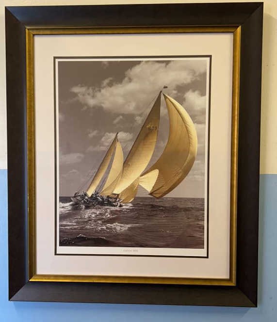 2 LARGE FRAMED RACING SAIL BOAT PICTURES: 38" X 32"