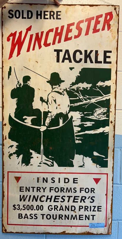 METAL WINCHESTER TACKLE ADVERTISING SIGN: 48" X 24"