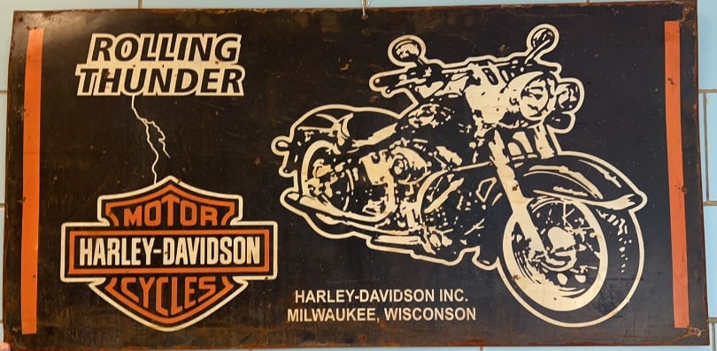 METAL ROLLING THUNDER HARLEY-DAVIDSON SIGN: 48" X 24"