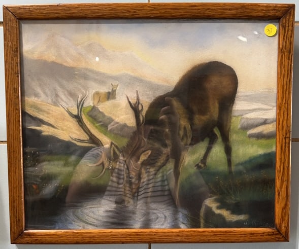 FRAMED ELK PASTEL SIGNED J. WILLIS: 18-1/2" X 15-3/4"