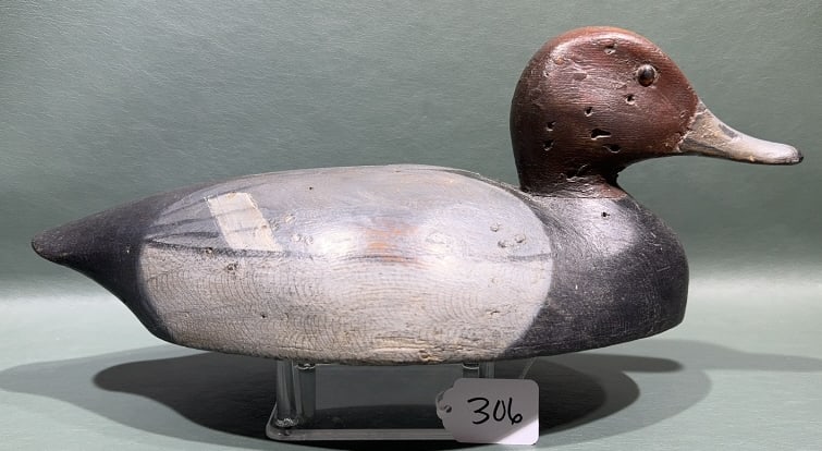 HOLLOW FLAT BOTTOM REDHEAD WORKING DECOY: 14" LONG