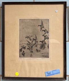 "FRITZ" BADE FRAMED "BLUEBILL" ETCHING