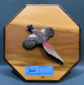 DONALD E. HILLEGAS CARVED PHEASANT ON PLAQUE 1979