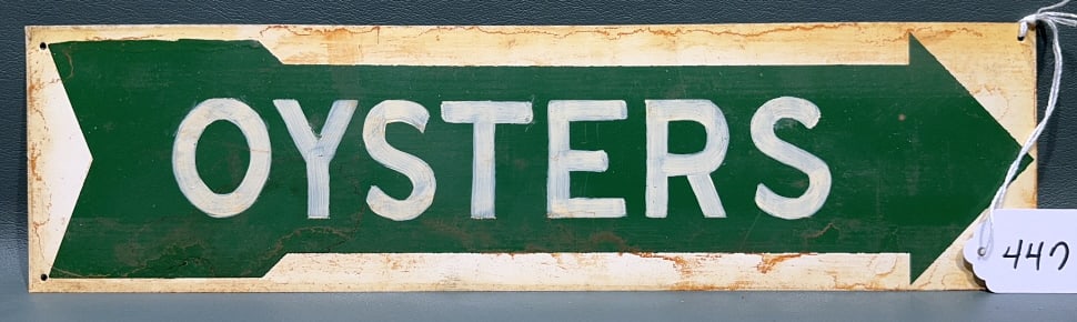 METAL OYSTER SIGN: 13 1/4" X 3 1/2"