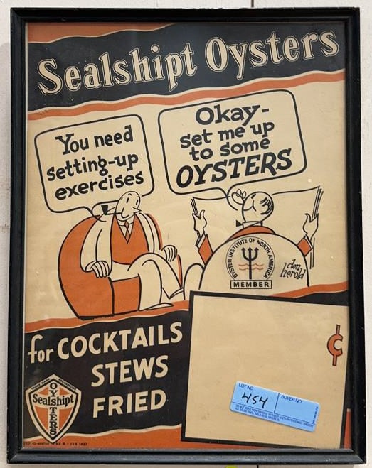 SEALSHIPT OYSTERS FRAMED ADVERTISEMENT: 18" X 14"