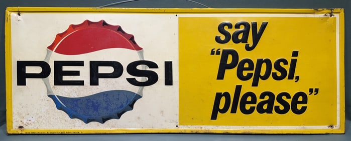 VINTAGE 1960'S PEPSI-COLA METAL SIGN