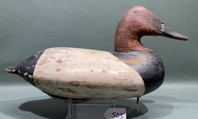 WASH BARNES CANVASBACK W/ OLD WORKING REPAINT: 15"LONG