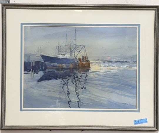 "TRAWLER / WORKBOAT" WATERCOLOR BY NANCY BARCH: 39" X 33"