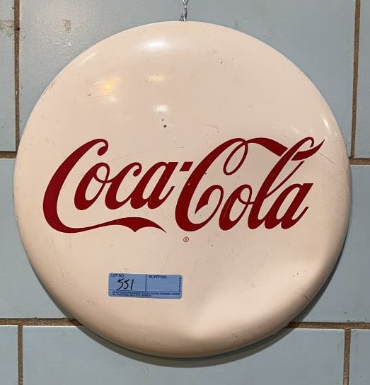 COCA-COLA METAL BUTTON SIGN: 16"