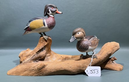 MINIATURE WOOD DUCKS ON DRIFTWOOD