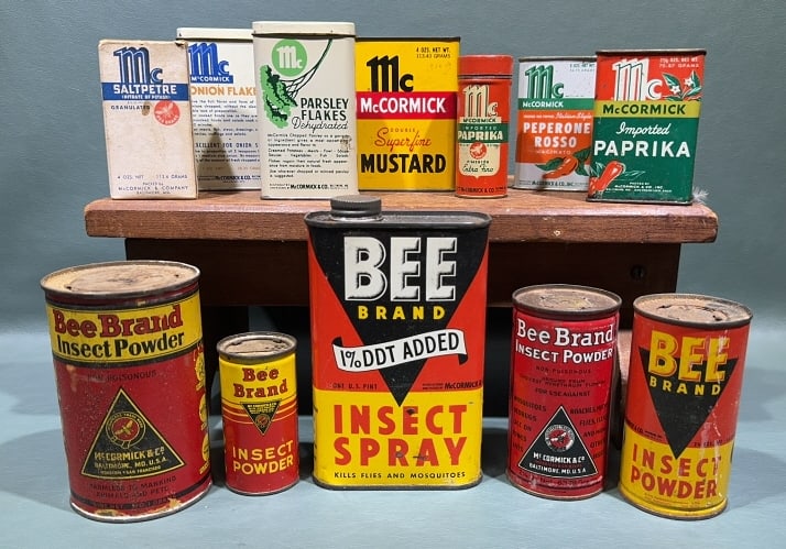 BOX LOT OF VARIOUS ADVERTISING TINS: ~