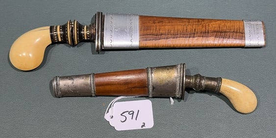 2 ANTIQUE BONE HANDLED DAGGERS W. SHEATHS