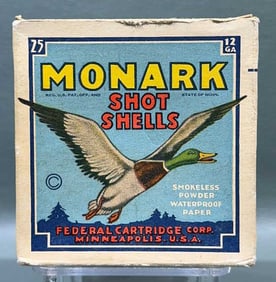 12 GAUGE MONARK SHEEL SHOT BOX W/ EMPTY SHELLS
