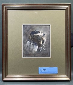 NAEL DUNN PAINTING OF BIRD DOG W/ GROUSE