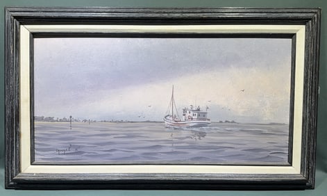 WILLIE CROCKETT OIL ON BOARD OF A BUY BOAT