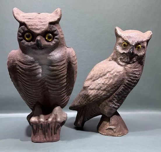 2 VINTAGE OWL DECOY: LARGER 15" TALL