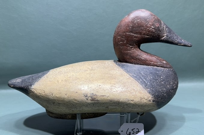 HOLLY FAMILY UPPER BAY CANVASBACK DECOY BRANDED: "A" 13" LONG