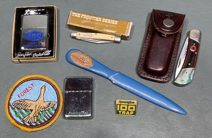 PEN KNIVES, ZIPPOS, & ADVERTISING LOT