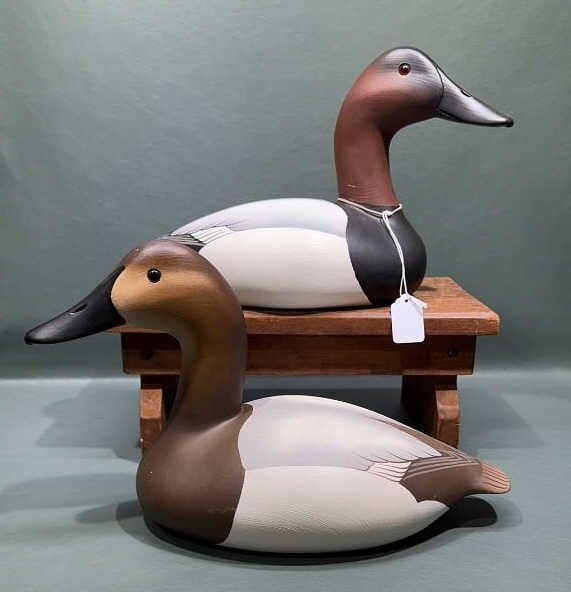 PAIR OF BILL SCHAUBER DECORATIVE CANVASBACK: 15" X 9" LONG