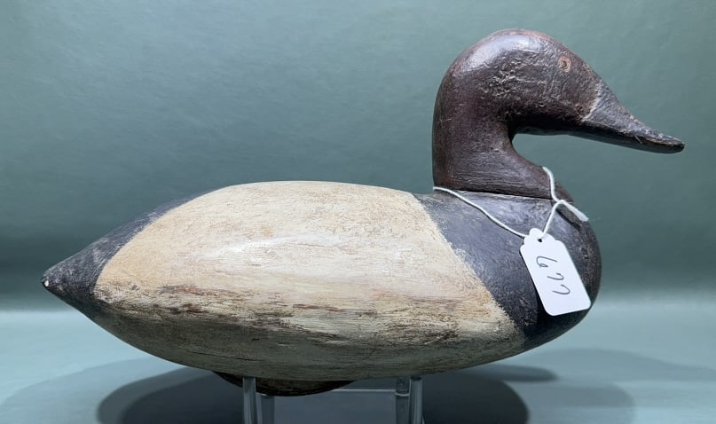 EARLY UPPER BAY CANVASBACK DECOY W/ "X" BRAND: 14" LONG