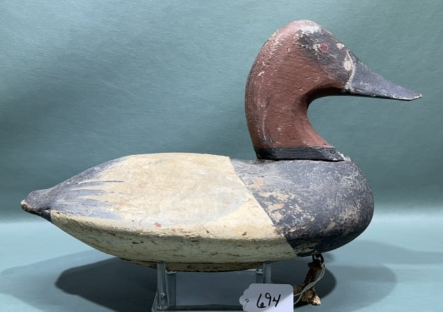 ANTIQUE UPPER BAY CANVASBACK W/ REHEAD & REPAINT: 13-1/2" LONG
