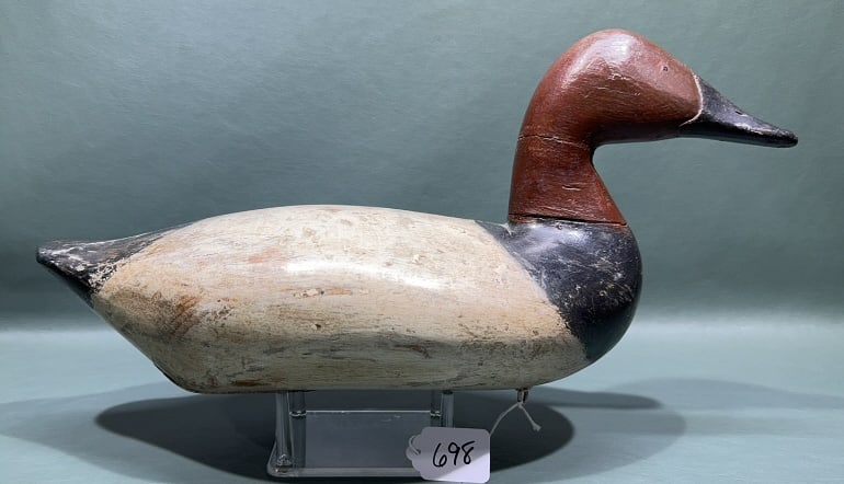 ED PEARSON CANVASBACK DRAKE IN OLD WORKING REPAINT: 16-1/2" LONG